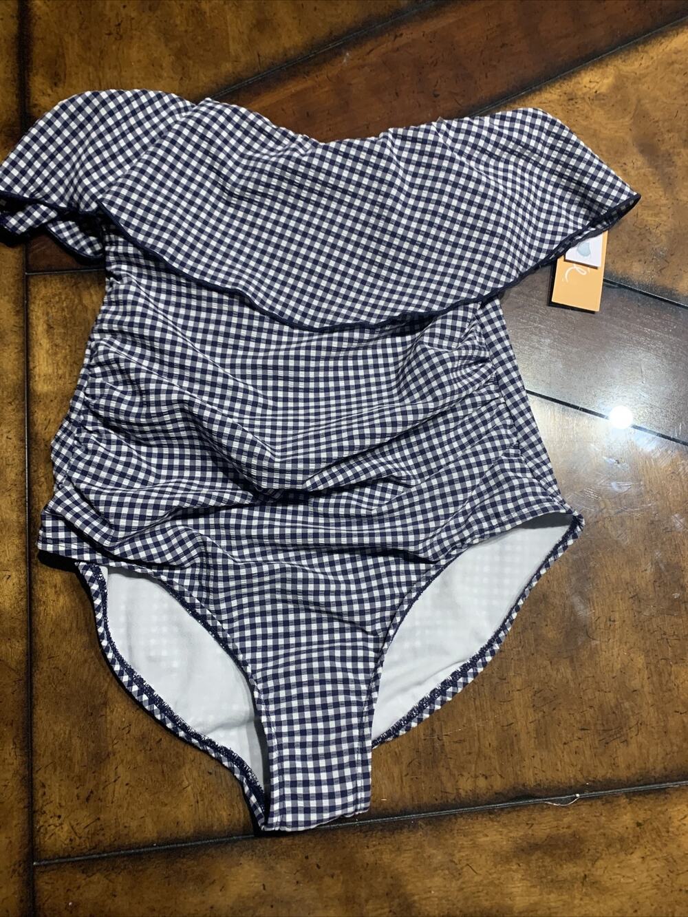 Strapless KONA SOL TARGET ONE PIECE SWIMSUIT SIZE S 4/6 blue checkers Small